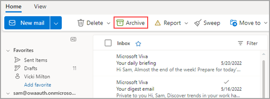 Image showing Archive option highlighted from the ribbon.