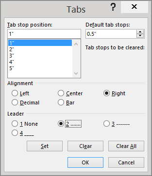 The options in the Tabs dialog box are shown.