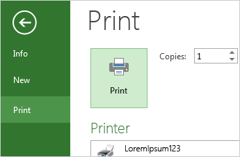 Print button and print options in the backstage