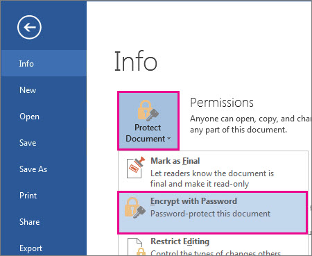 password protect excel 2016 file
