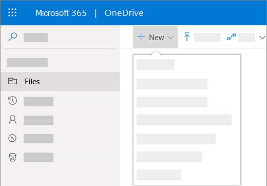 Screenshot of selecting the New menu to create a new document in OneDrive for Business