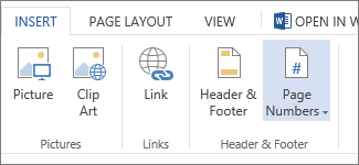 Image of the Page Numbers option on the Insert tab