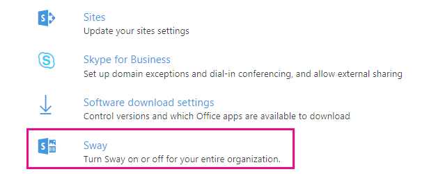 Scroll down in the "Services & add-ins" screen, and click Sway.