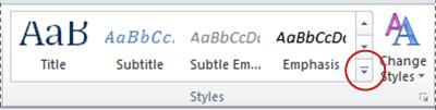 Word 2010 more styles button