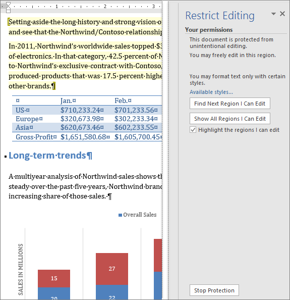 The editing options are shown in the Restrict Editing pane.