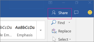 The Share icon is highlighted on the right side of the ribbon