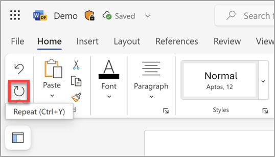 The Repeat button in Microsoft Word on the web.