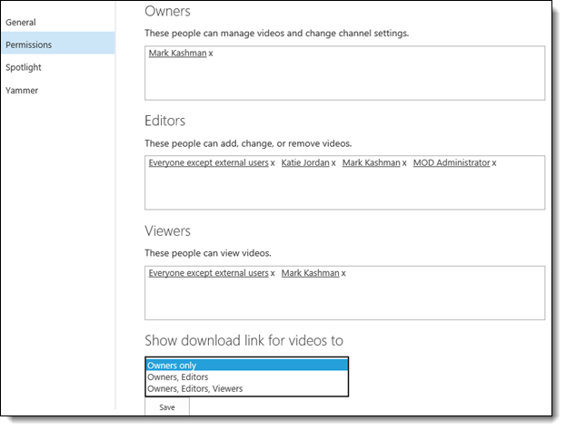 Office 365 Video permissions