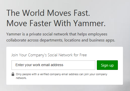 Yammer sign-in screen