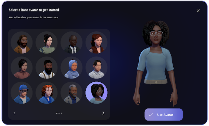 Choose a base avatar from many options