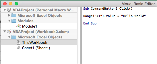 Excel para Mac VB editor