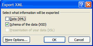 Export XML dialog box