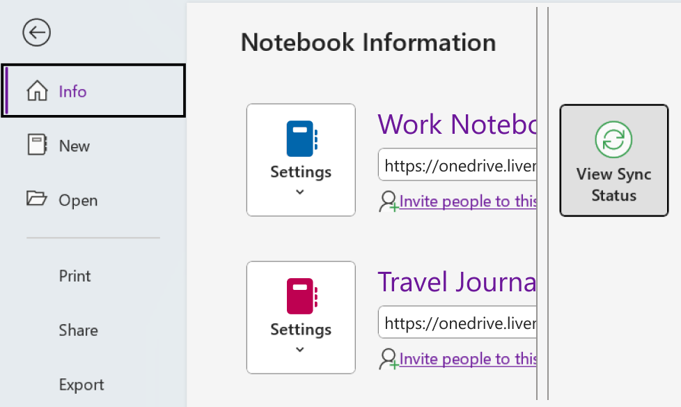 View sync status for OneNote on Windows.