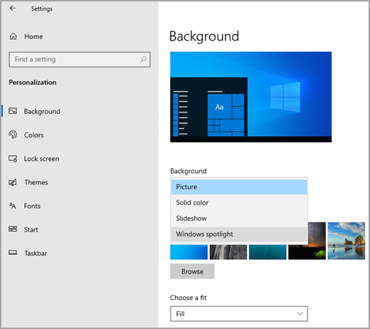 Desktop background personalization settings