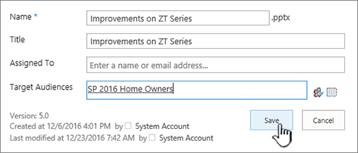 Document properties with target audience filled in