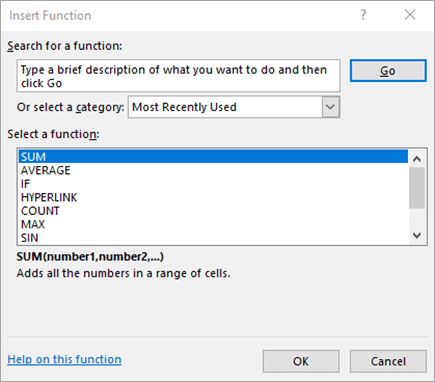 Insert Function dialog box