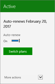 Close-up of a Subscription showing the Auto-renew date and the Switch plans button.