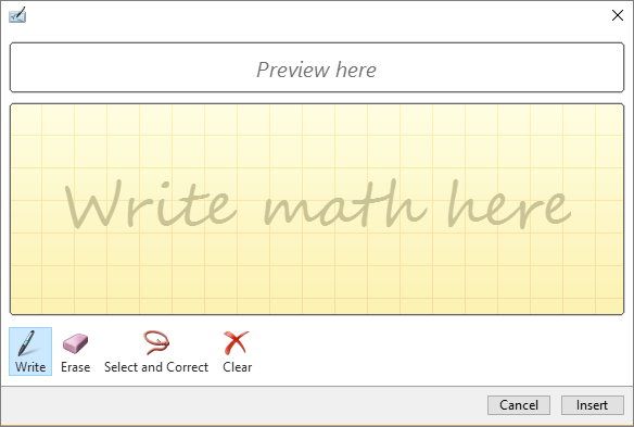 Shows the ink equation pane in Word