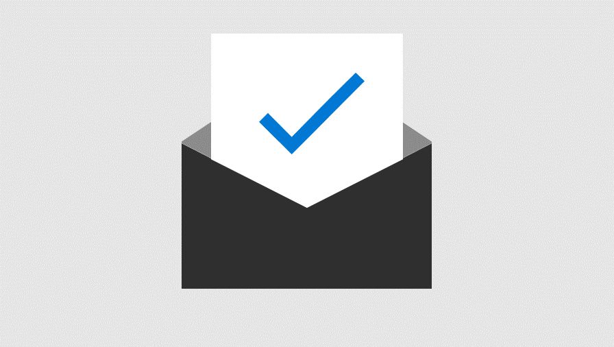 Illustration of paper with a checkmark partially inserted into an envelope. It represents advanced security protection for email attachments and links.