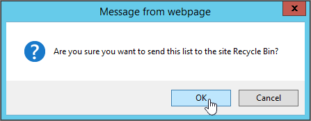 List delete confirmation dialog box with OK highlighted