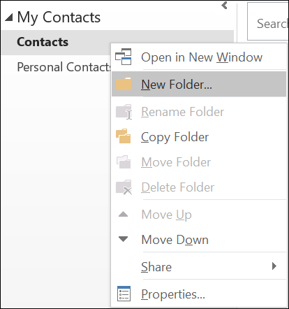 Create a new contacts folder.