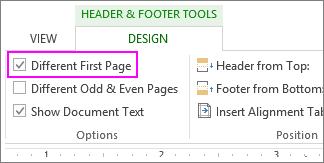 word header on first page only footer on every page