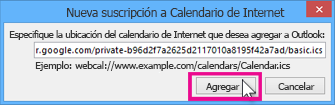 suscripción a un calendario de internet