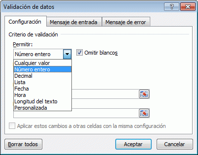 Data Validation dialog box