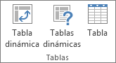 Grupo Tablas de la pestaña Insertar