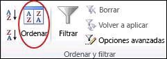 Comando Ordenar del grupo Ordenar y filtrar en la pestaña Datos