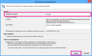 opciones de suscripción a un calendario de internet