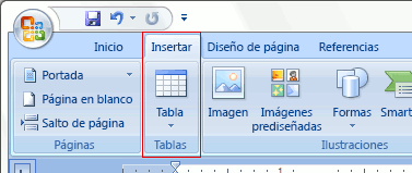 Imagen de la cinta de opciones de Word