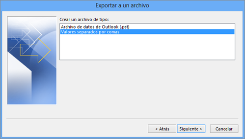 Asistente para exportar de Outlook - Seleccione archivo CSV