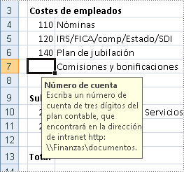 Selected cell and input message