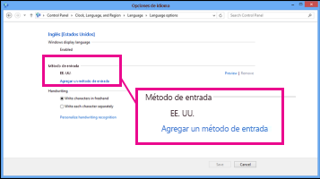 Agregar un método de entrada en Windows 8