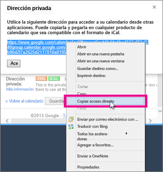 google calendar - copiar el vínculo privado