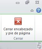 Botón Cerrar encabezado y pie de página