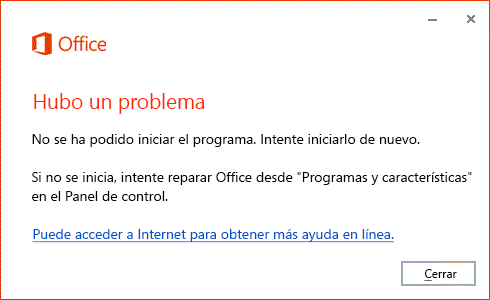 Error "Se ha encontrado un error" al intentar iniciar una aplicación de  Office - Soporte técnico de Microsoft