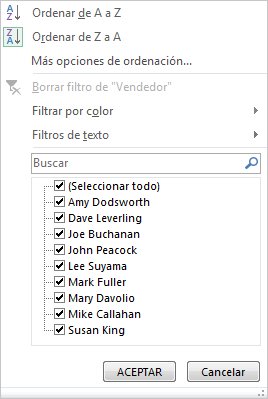 Opciones de filtrado u ordenación de un gráfico dinámico