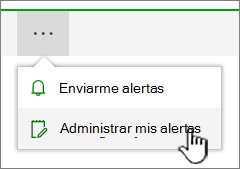 Botón Administrar alertas de SharePoint Online resaltado