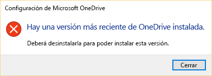 Un mensaje de error que indica que ya tiene instalada una versión más reciente de OneDrive.