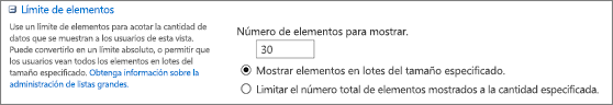 Establecer el número de elementos para mostrar en la página Ver configuración