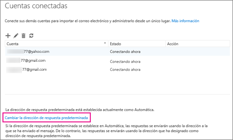 Para cambiar su dirección "De" predeterminada, elija Cambiar dirección de respuesta predeterminada.