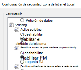 Configuración de nivel personalizado, que muestra permitir acceso de Portapapeles mediante programación
