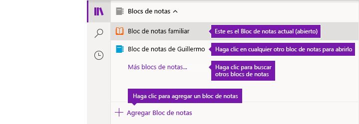 La lista de blocs de notas en OneNote para Windows 10