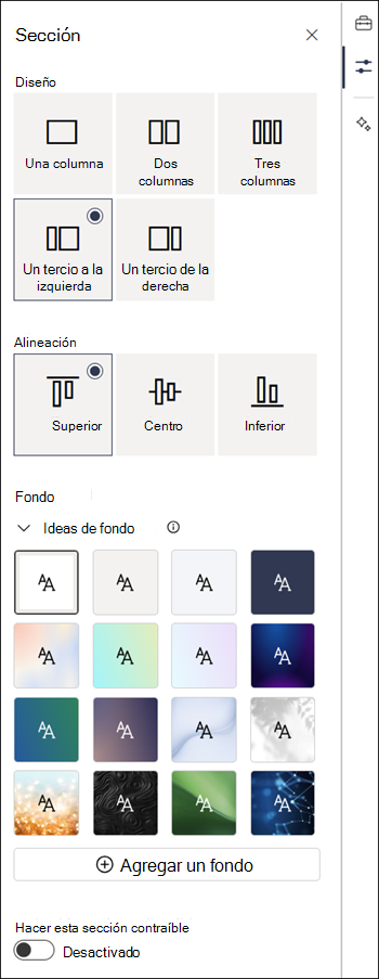 Panel Propiedades de la sección