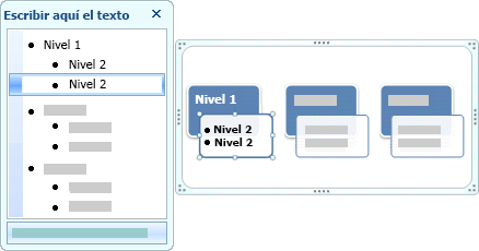 Imagen del panel Texto mostrando texto de Nivel 1 y Nivel 2