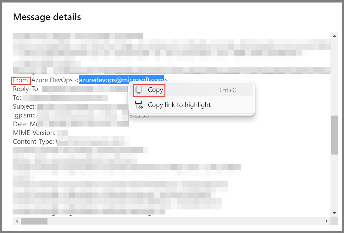 Nueva ventana de encabezado de mensaje de Outlook