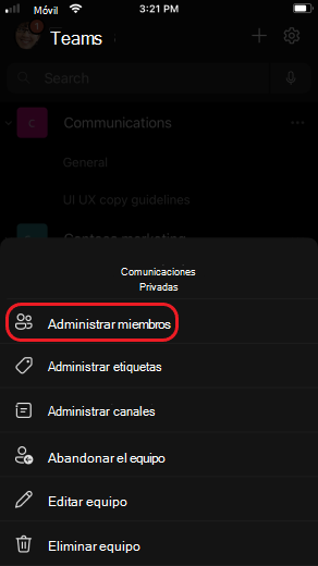 Administrar miembros del equipo de iOS