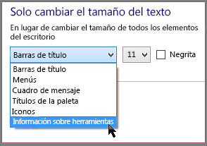 Configuración del formato de Información sobre herramientas de Windows 8